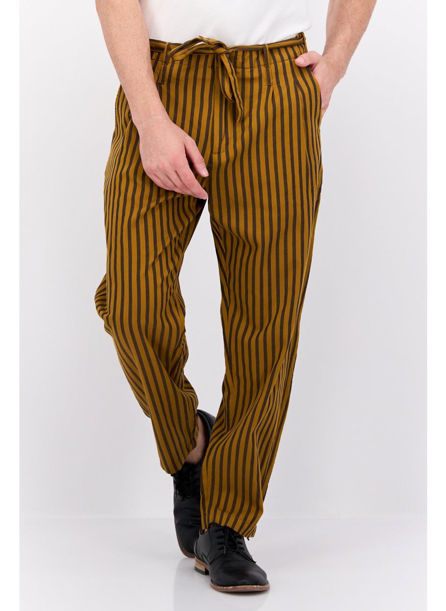 Men Regular Fit Stripe Chino Pants, Yellow