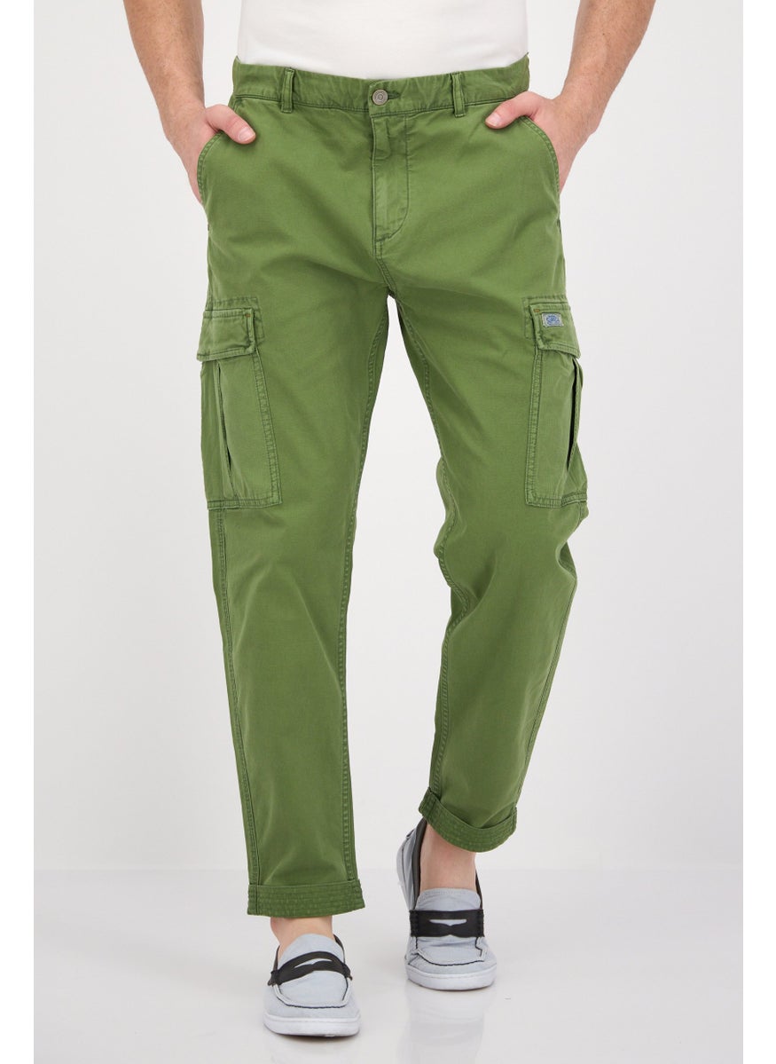 Men Regular Tapered Fit Solid Jogger Pants, Green