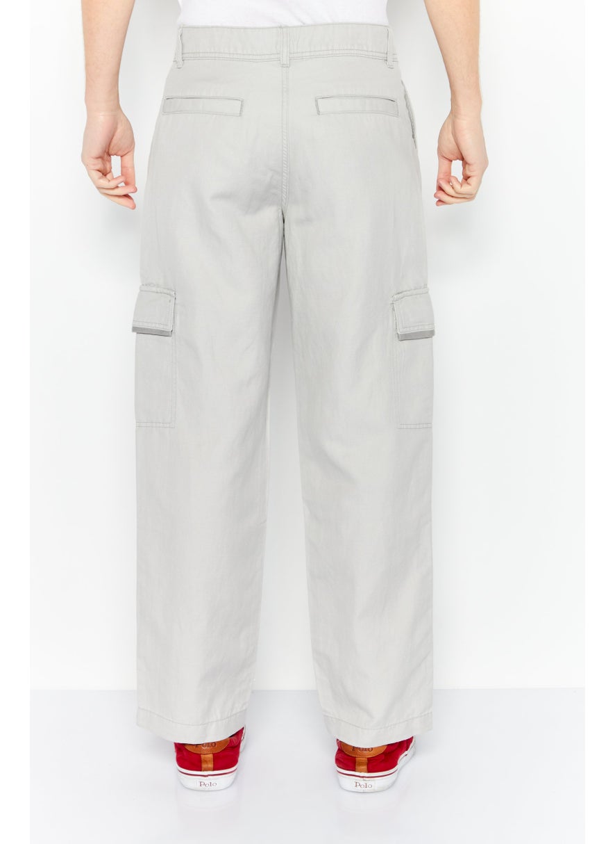 Men Regular Fit Cargo Pant, Light Grey