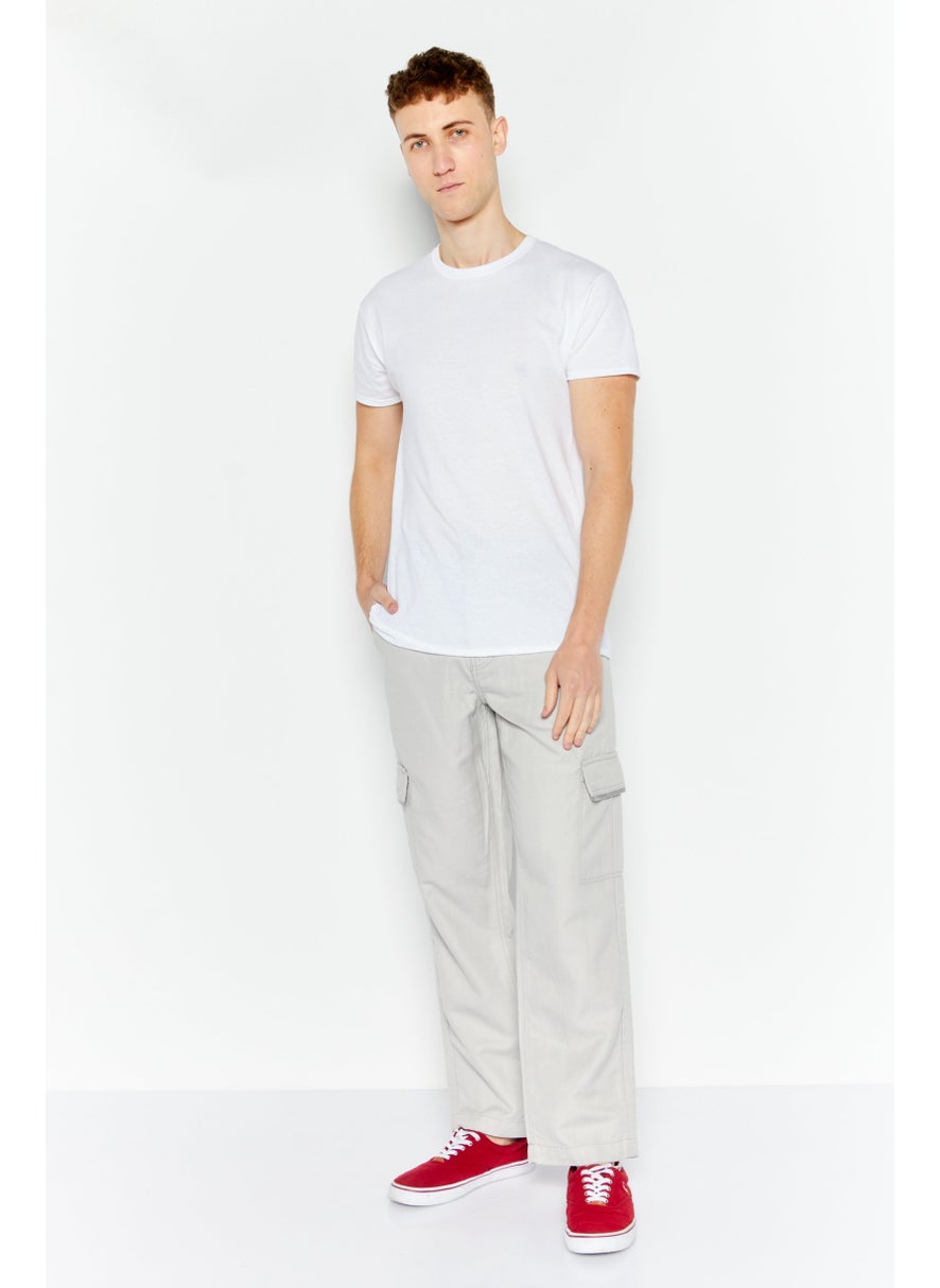 Men Regular Fit Cargo Pant, Light Grey