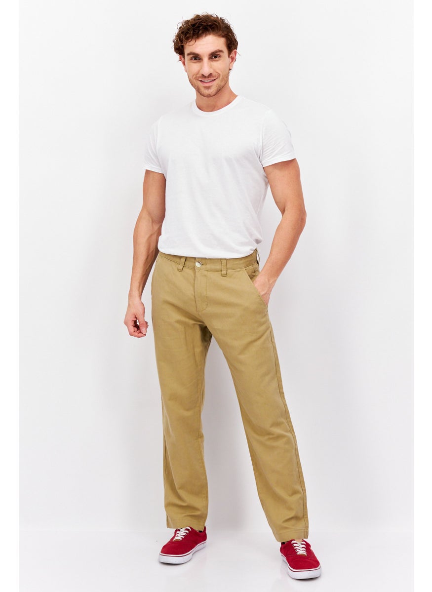 Men Classic Fit Textured Straight Leg Pants, Khaki