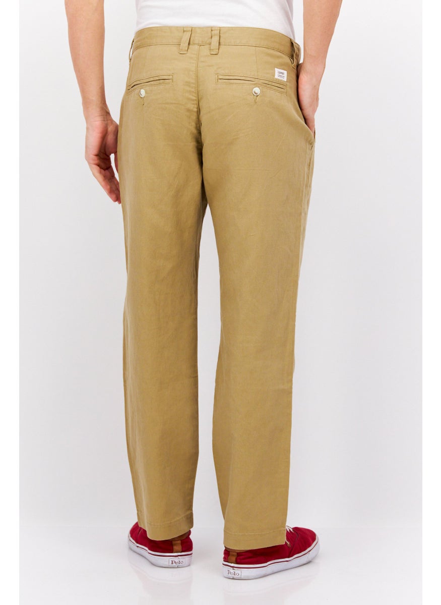 Men Classic Fit Textured Straight Leg Pants, Khaki