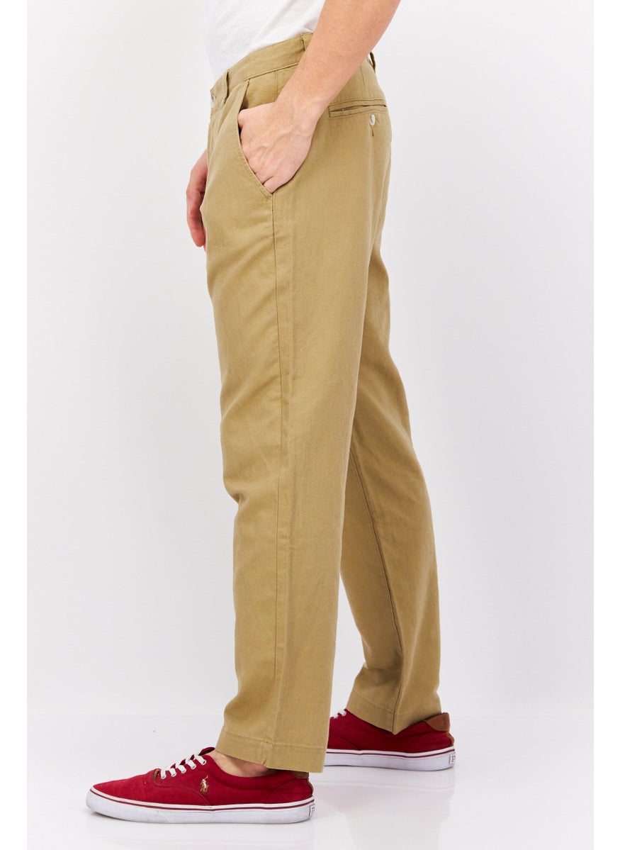 Men Classic Fit Textured Straight Leg Pants, Khaki