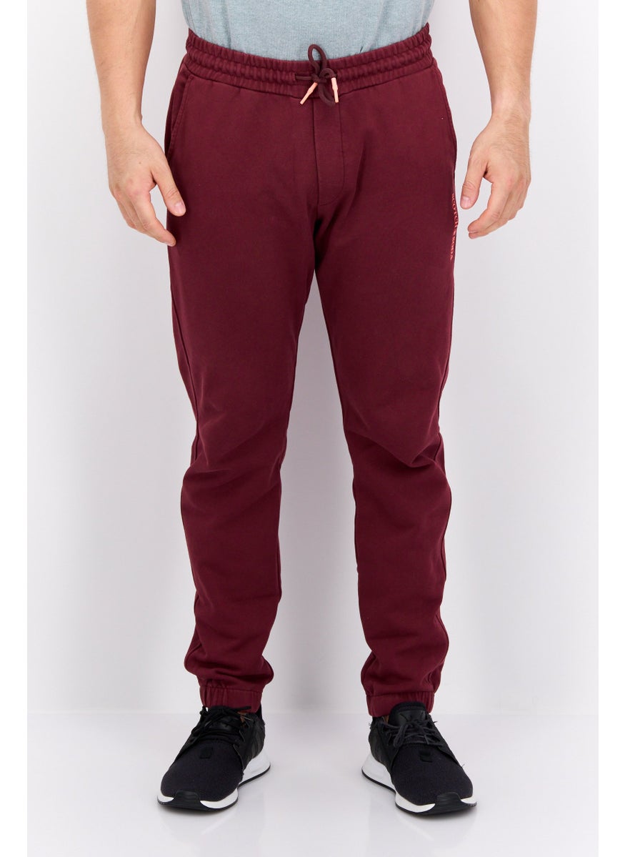 Men Regular Fit Brand Logo Jogger Pants, Maroon