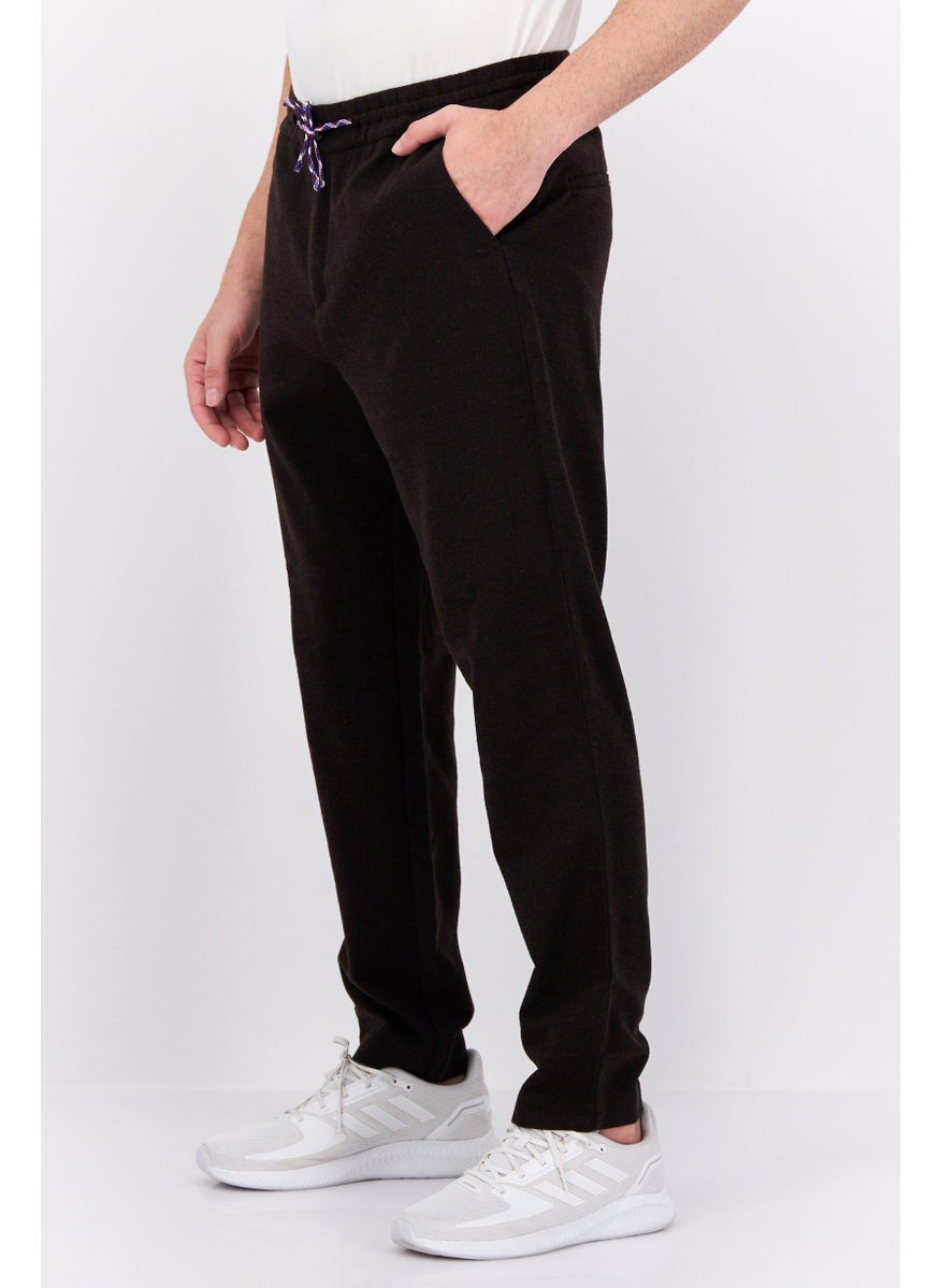 Men Tapered Fit Solid Jogger Pants, Dark Brown