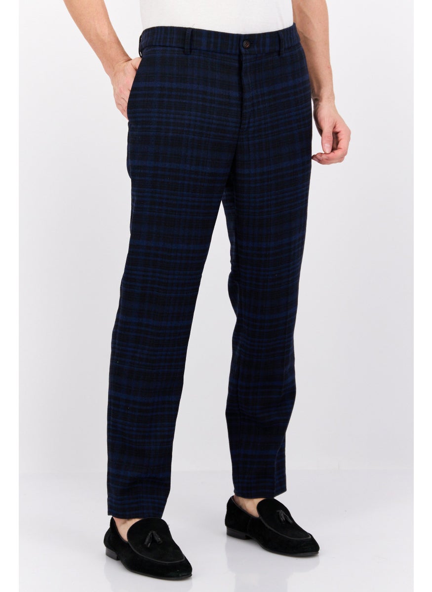 Men Regular Fit Plaid Chino Pants, Navy