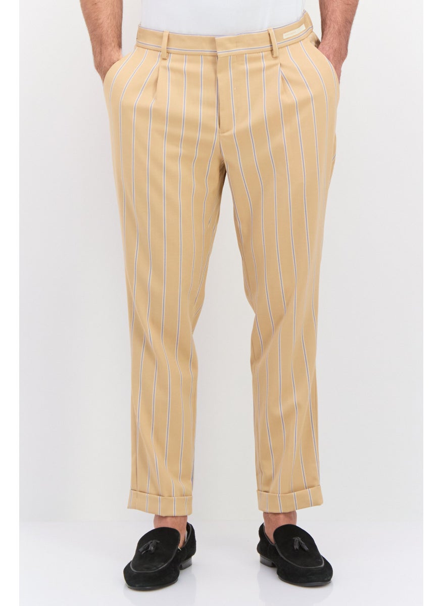 Men Slim Fit Striped Chino Pants, Tan