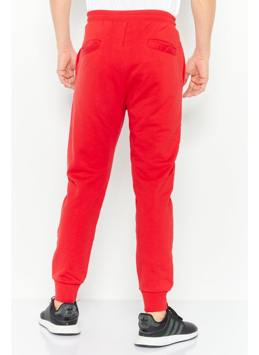 Men Solid  Drawstring Sweatpants, Red