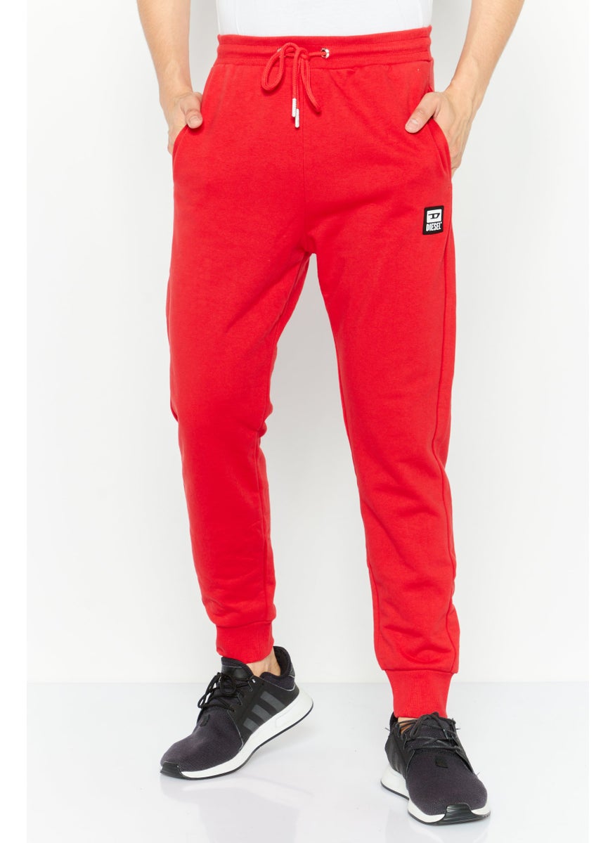 Men Solid  Drawstring Sweatpants, Red