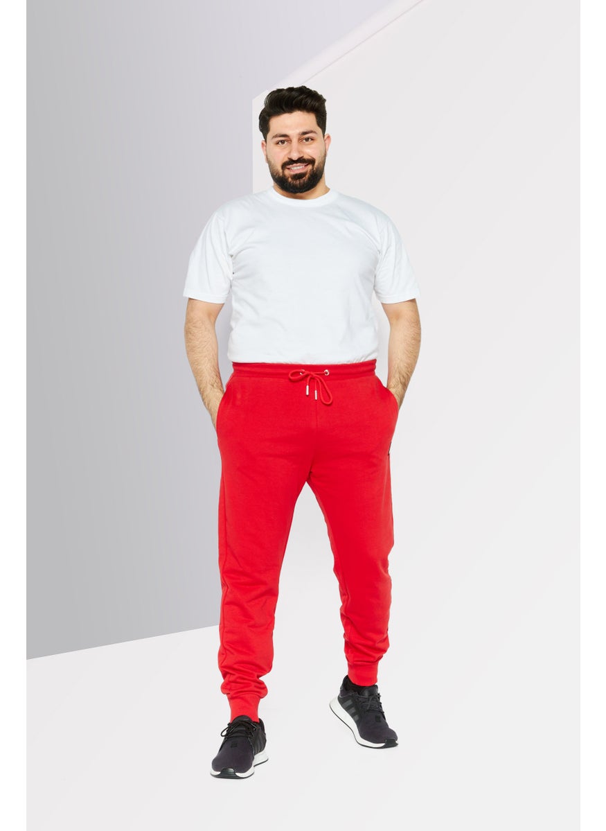 Men Regular Fit Brand Logo Jogger Pants, Red