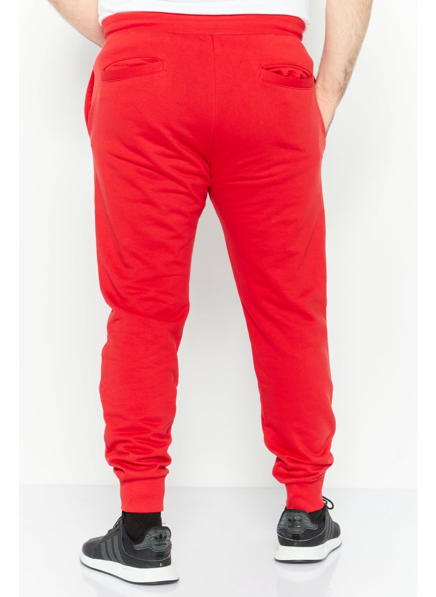 Men Regular Fit Brand Logo Jogger Pants, Red