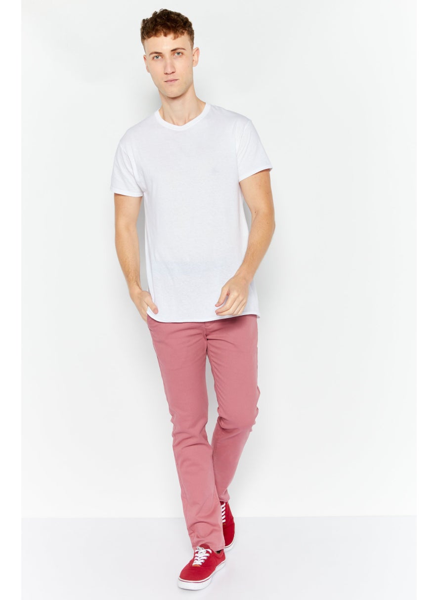 Men Slim Fit Solid Chino Pants, Pink