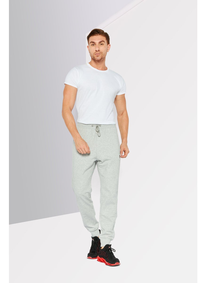 Men Regular Fit Brand Logo Jogger Pants, Grey