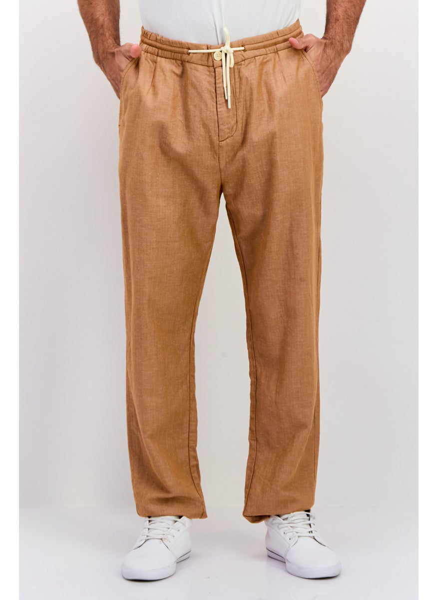 Men Tapered Fit Textured Chino Pants, Tan