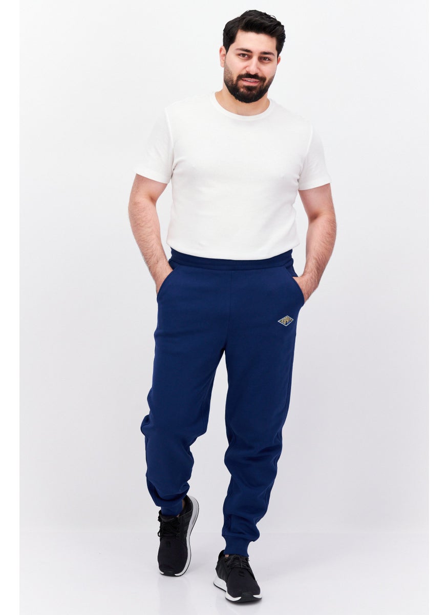 Men Regular Fit Brand Logo Sweatpants, Blue