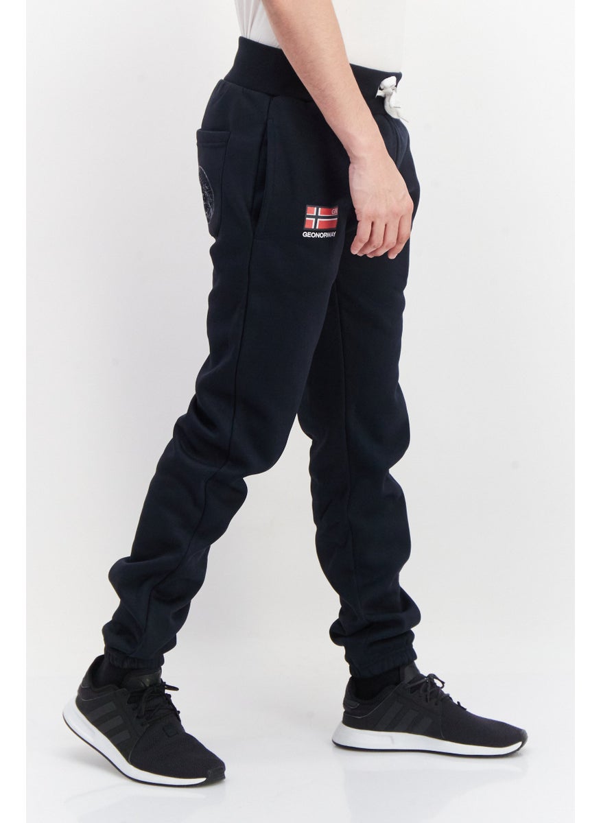 Men Drawstring Brand Logo Jogger Pants, Navy Blue