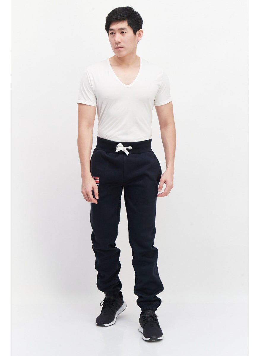 Men Drawstring Brand Logo Jogger Pants, Navy Blue