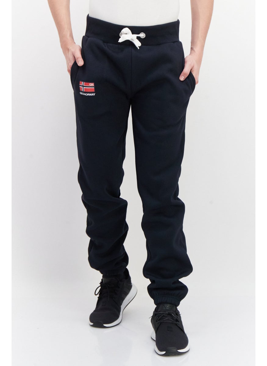 Men Drawstring Brand Logo Jogger Pants, Navy Blue