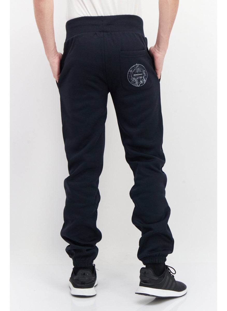 Men Drawstring Brand Logo Jogger Pants, Navy Blue