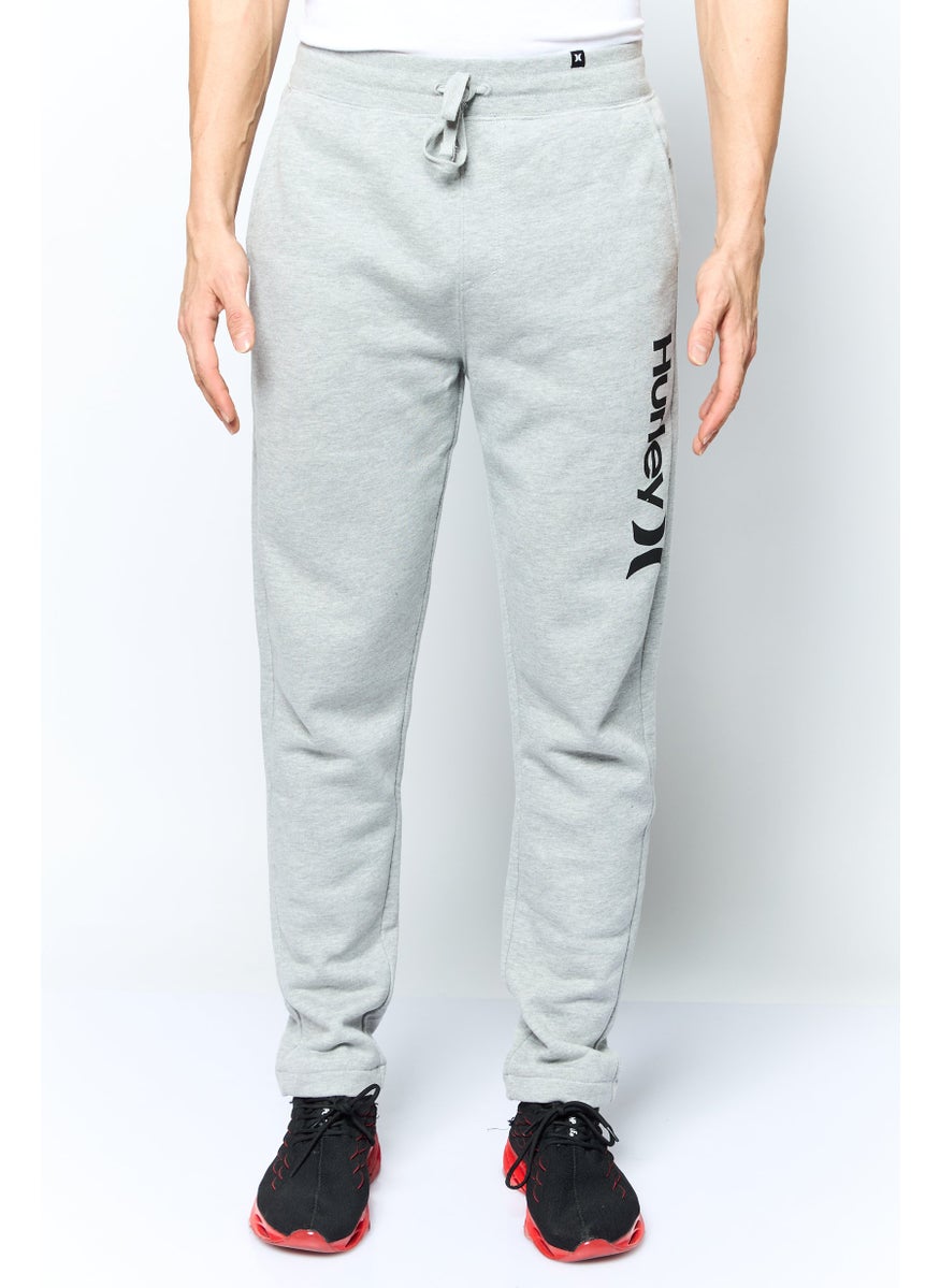 Men Regular Fit Drawstring Brand Logo Sweatpants, Grey