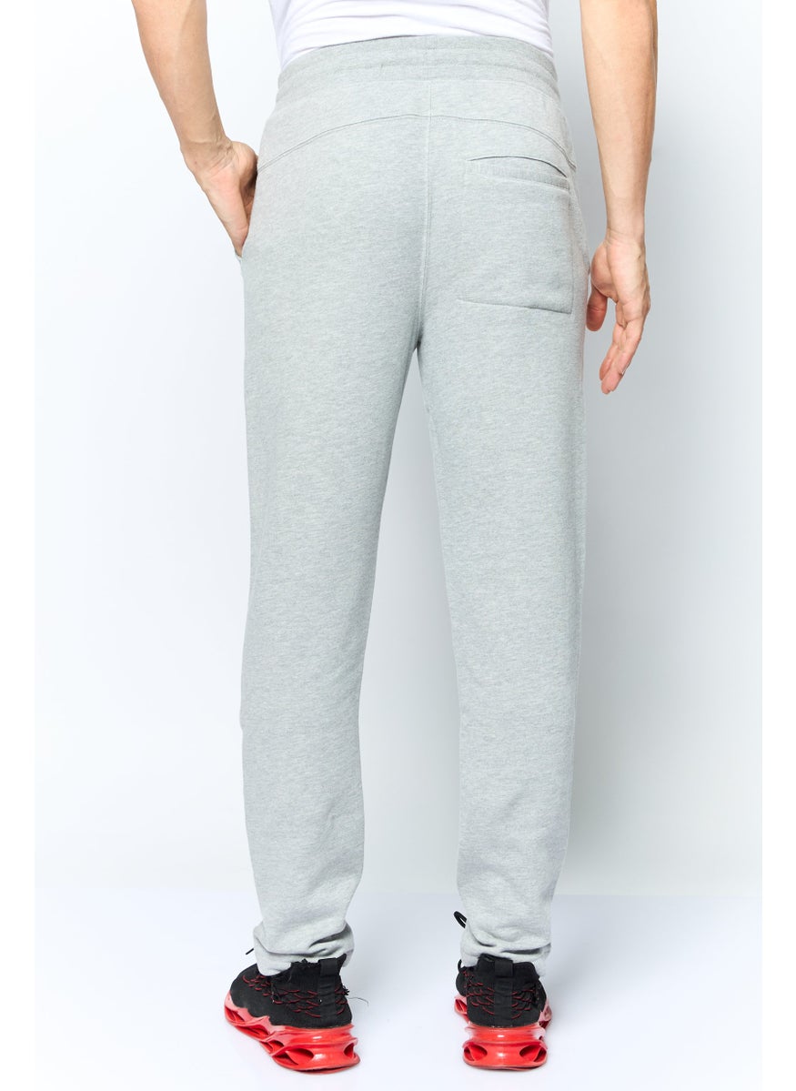 Men Regular Fit Drawstring Brand Logo Sweatpants, Grey