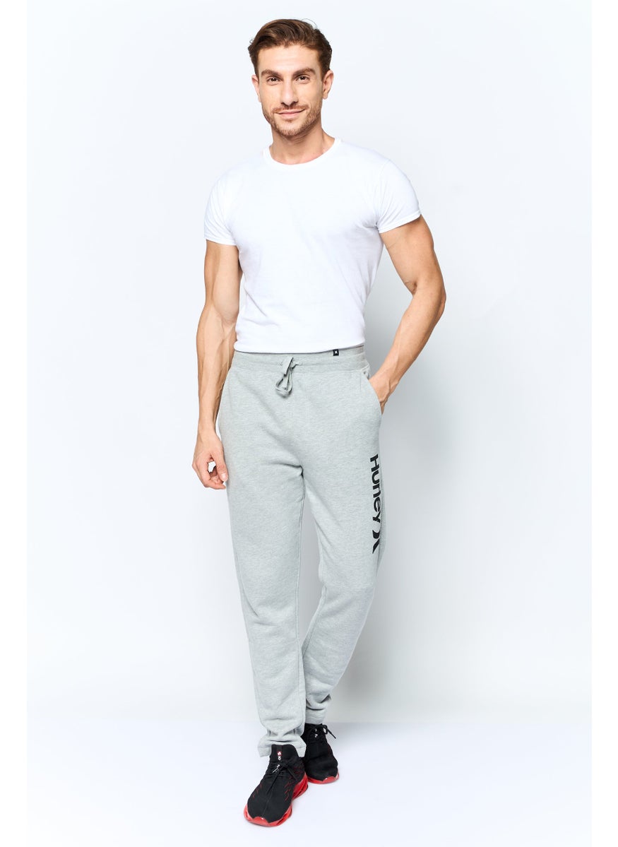 Men Regular Fit Drawstring Brand Logo Sweatpants, Grey