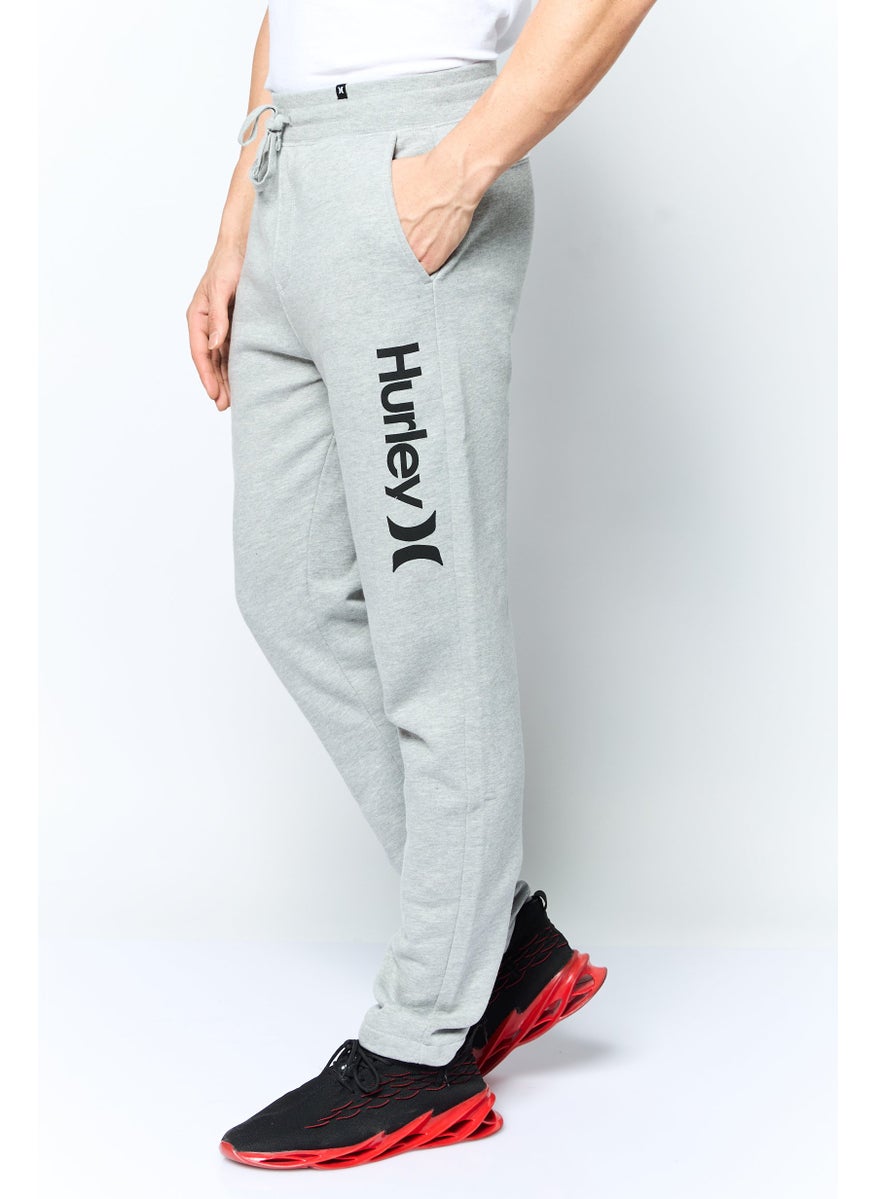 Men Regular Fit Drawstring Brand Logo Sweatpants, Grey