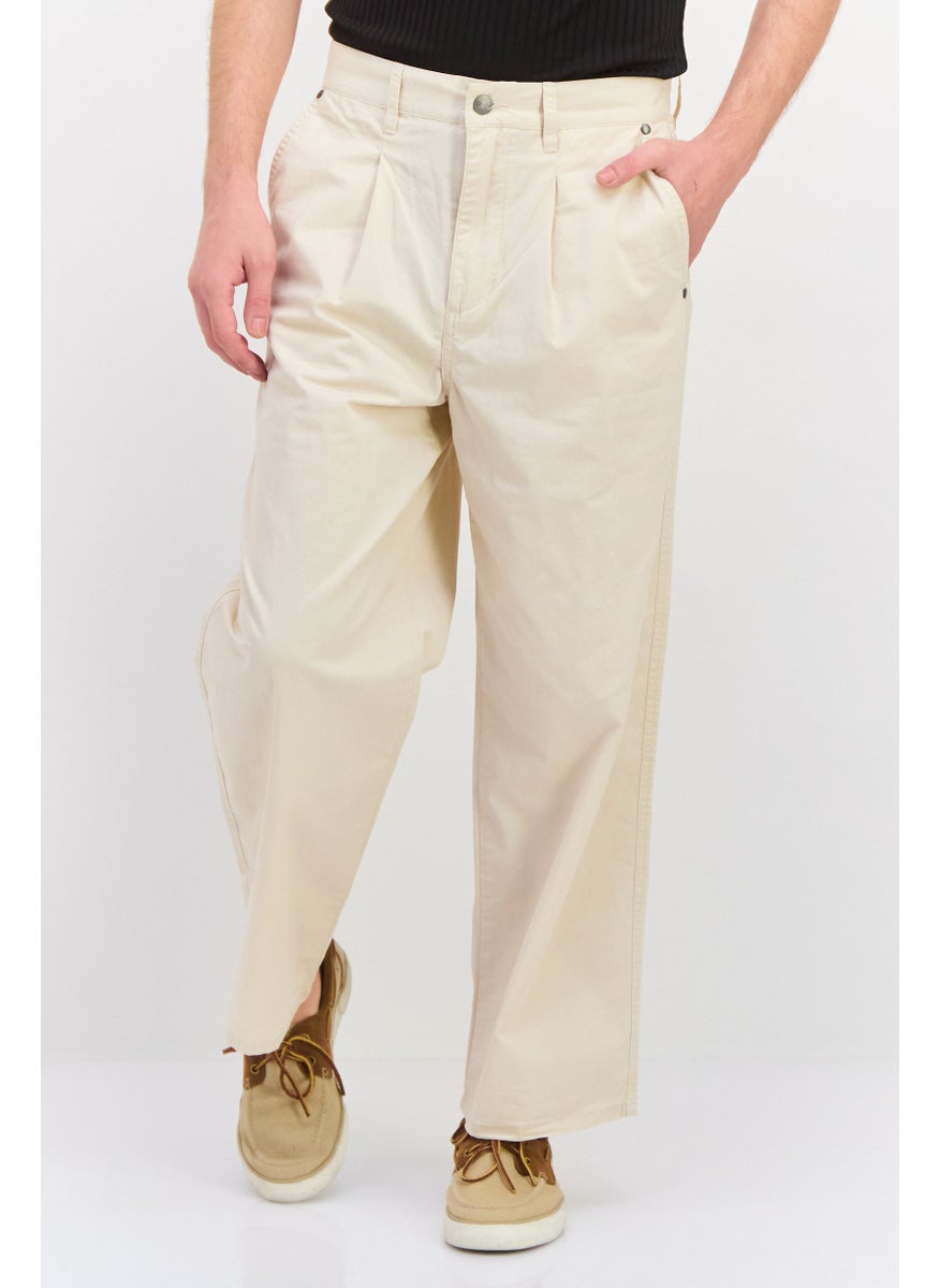 Men Super Baggy Fit Solid Straight Leg Pants, Beige