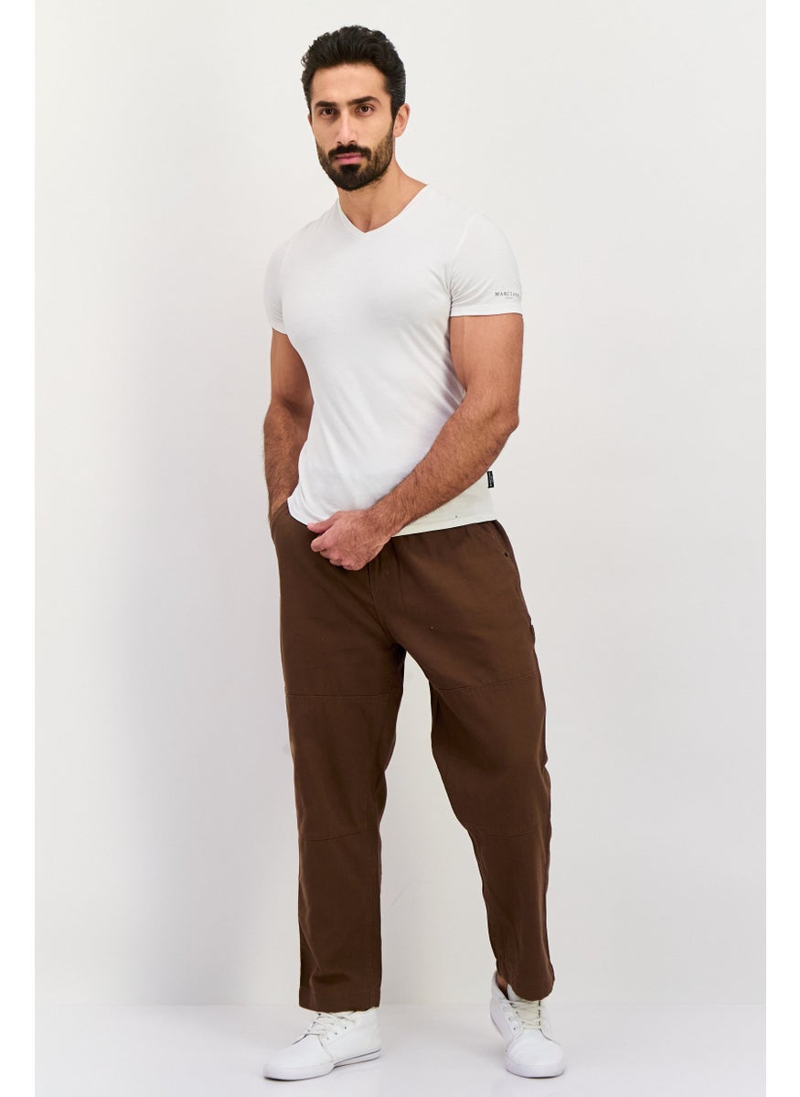 Men Relaxed Fit Solid 17,5 Inseam Straight Pants, Brown