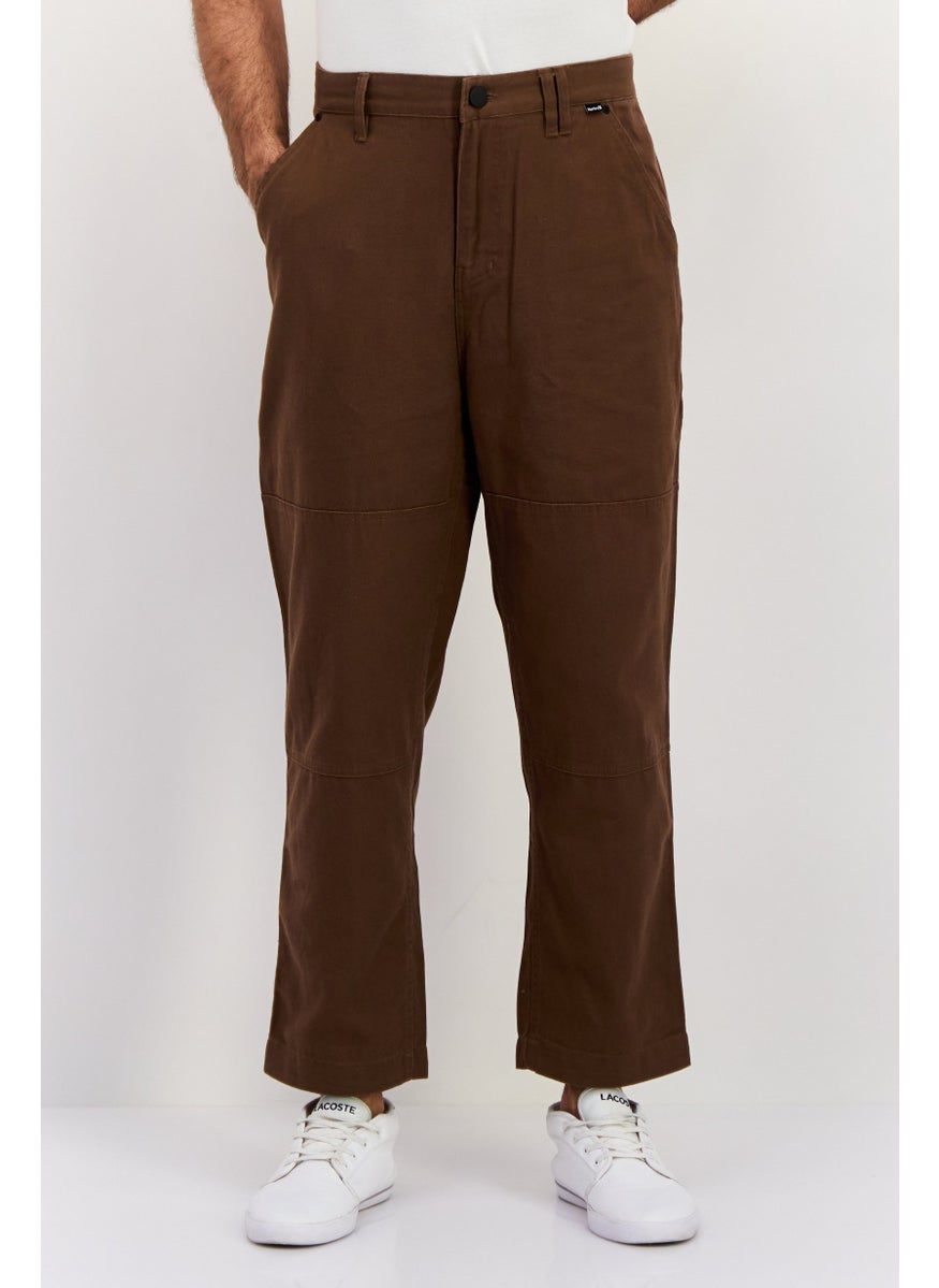 Men Relaxed Fit Solid 17,5 Inseam Straight Pants, Brown