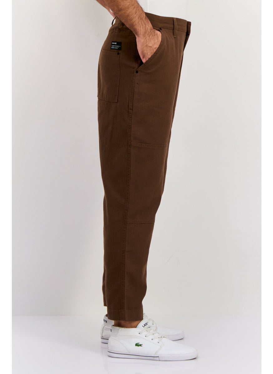 Men Relaxed Fit Solid 17,5 Inseam Straight Pants, Brown