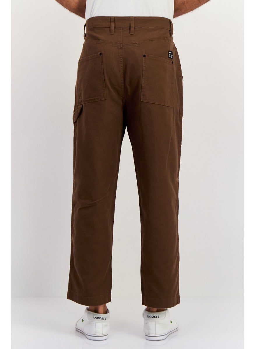 Men Relaxed Fit Solid 17,5 Inseam Straight Pants, Brown