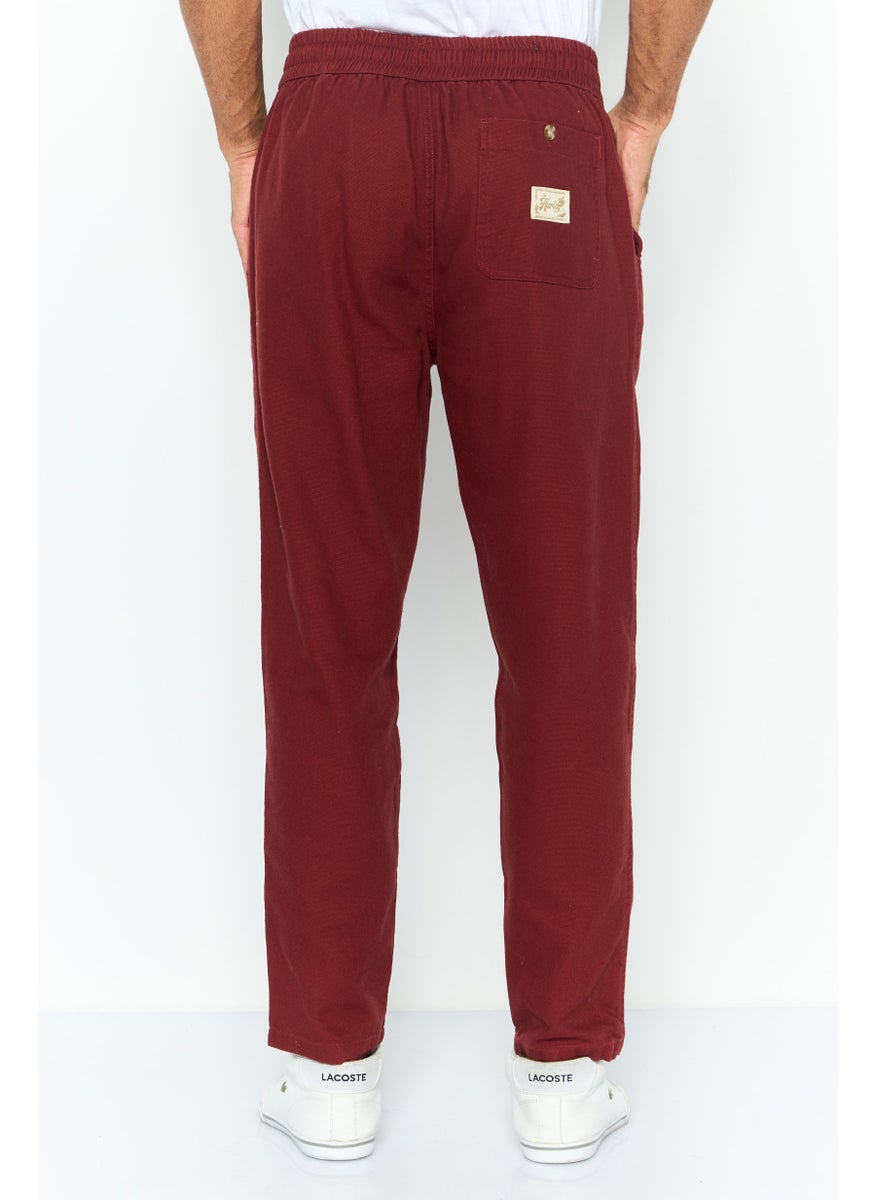 Men Regular Fit Textured Straight Leg Pants, Maroon