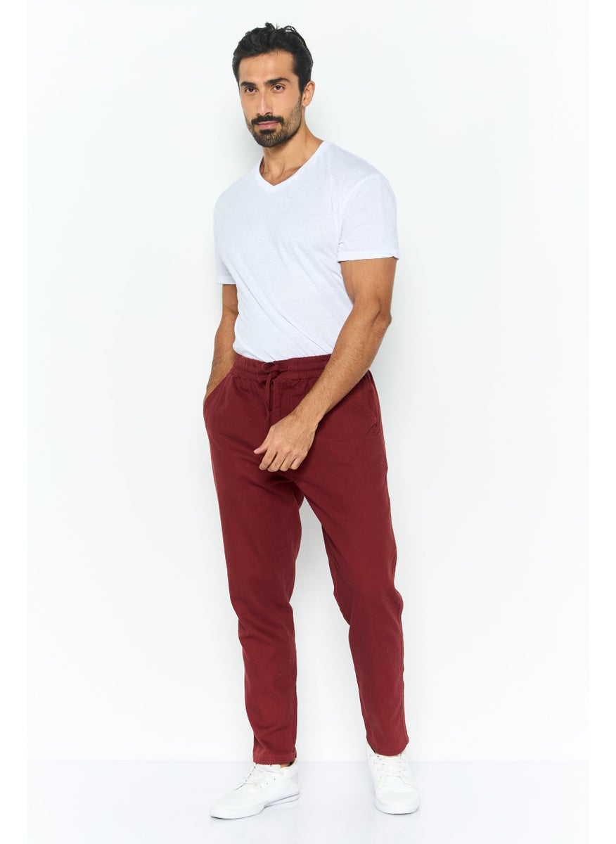 Men Regular Fit Textured Straight Leg Pants, Maroon