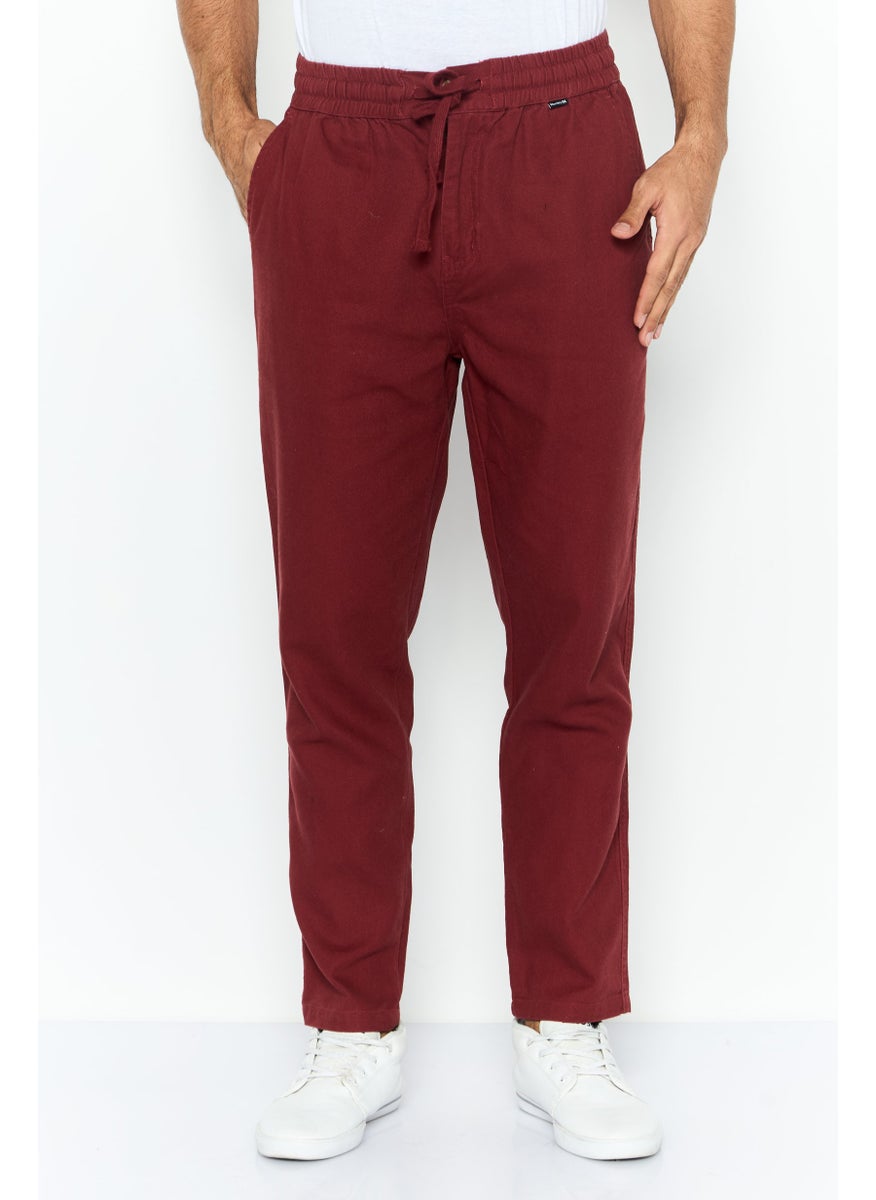 Men Regular Fit Textured Straight Leg Pants, Maroon