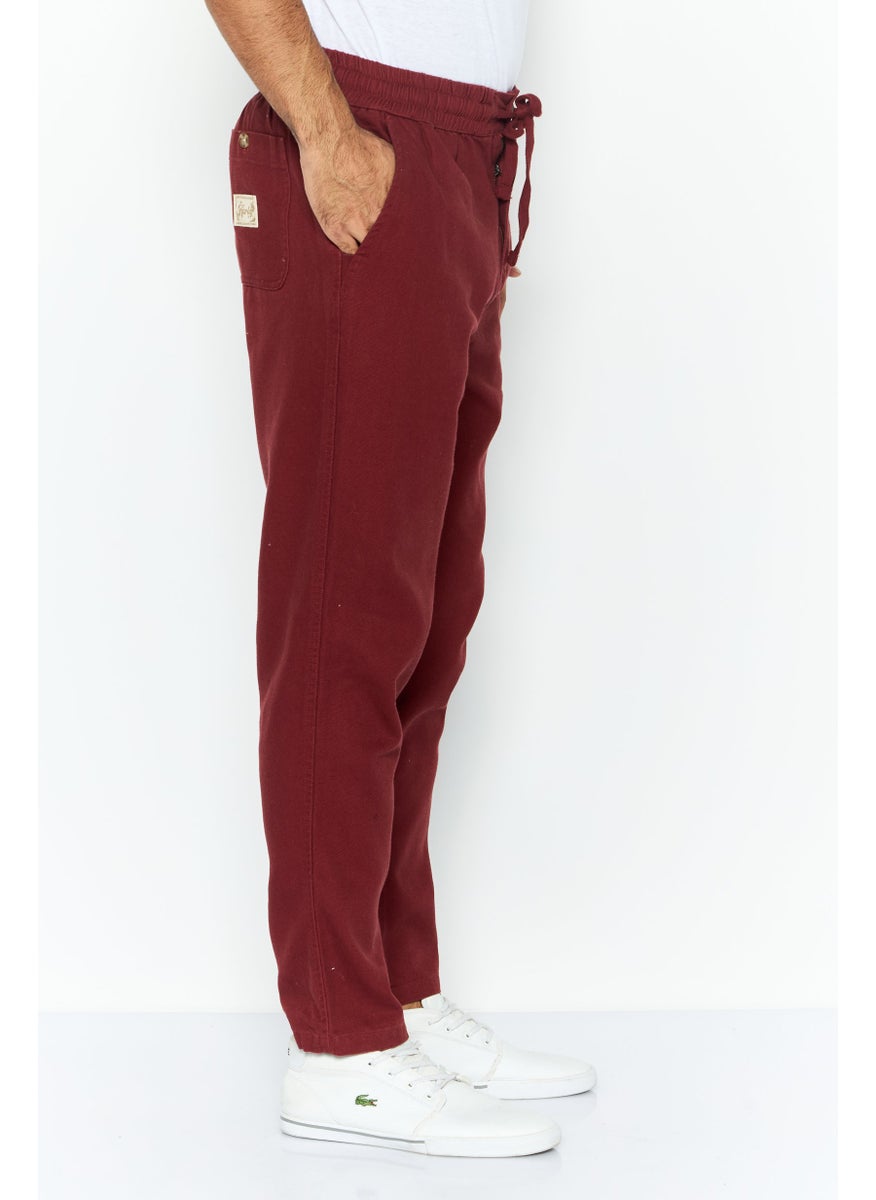 Men Regular Fit Textured Straight Leg Pants, Maroon