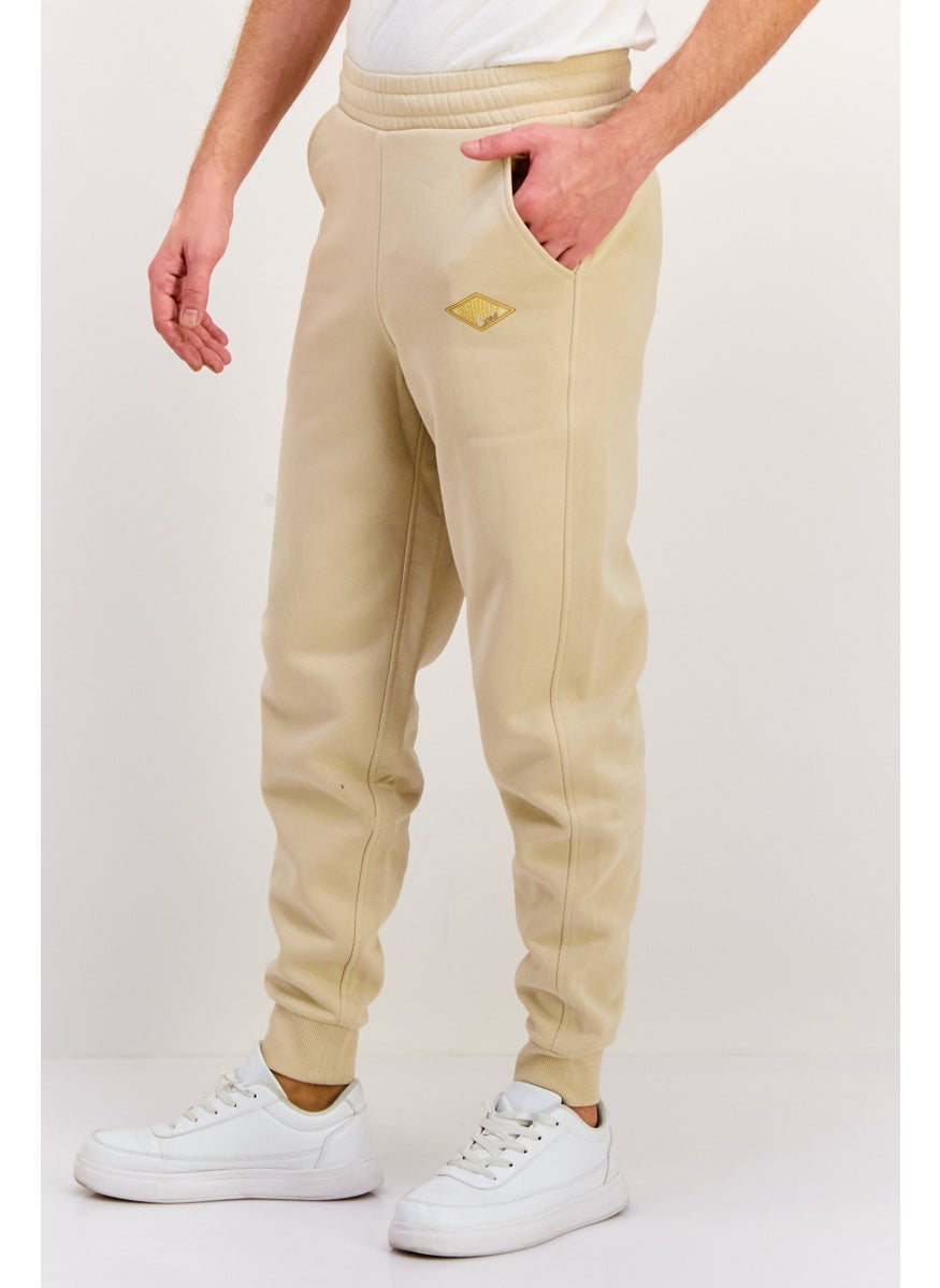 Men Regular Fit Brand Logo Jogger Pants, Cream