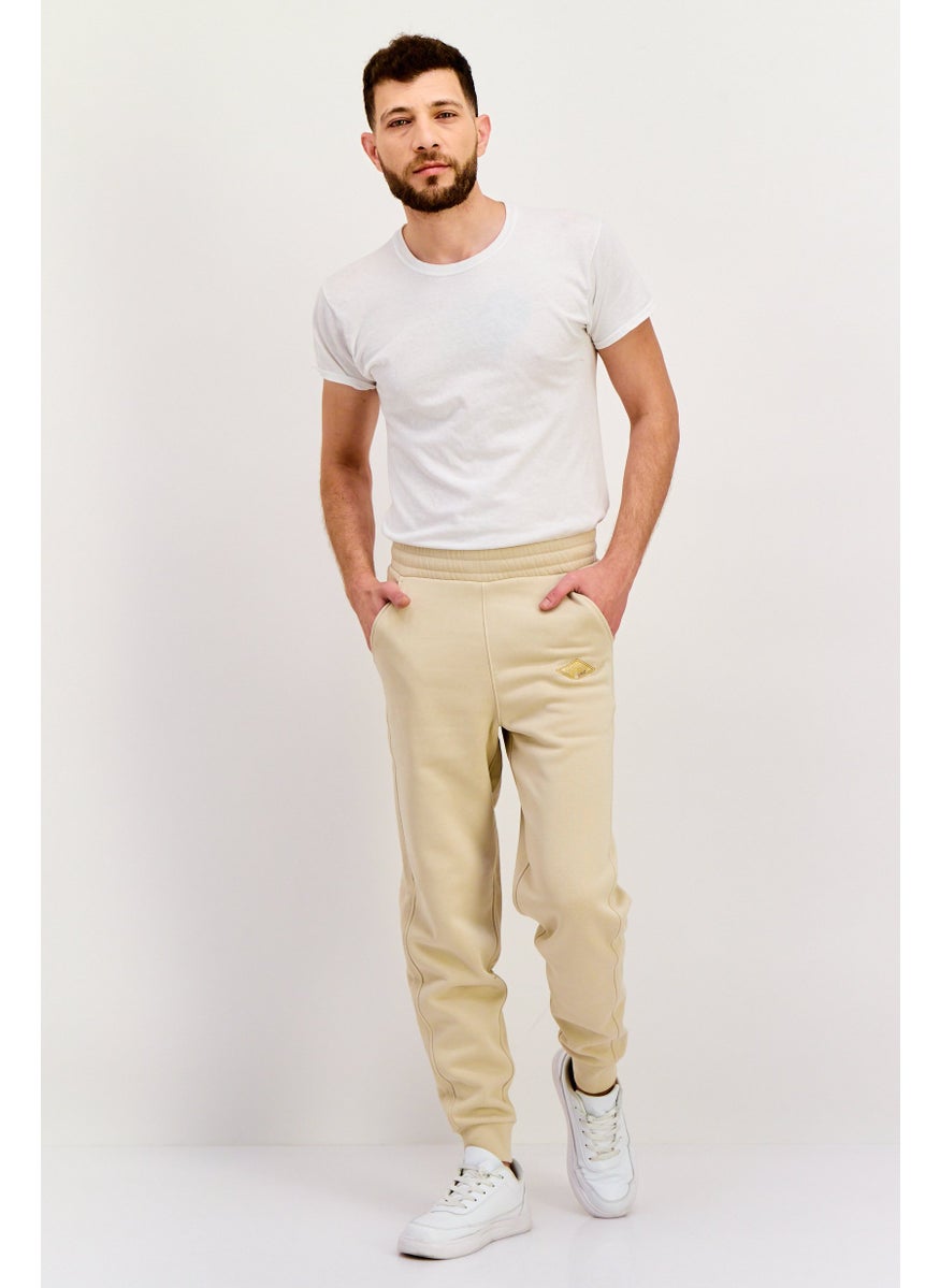 Men Regular Fit Brand Logo Jogger Pants, Cream