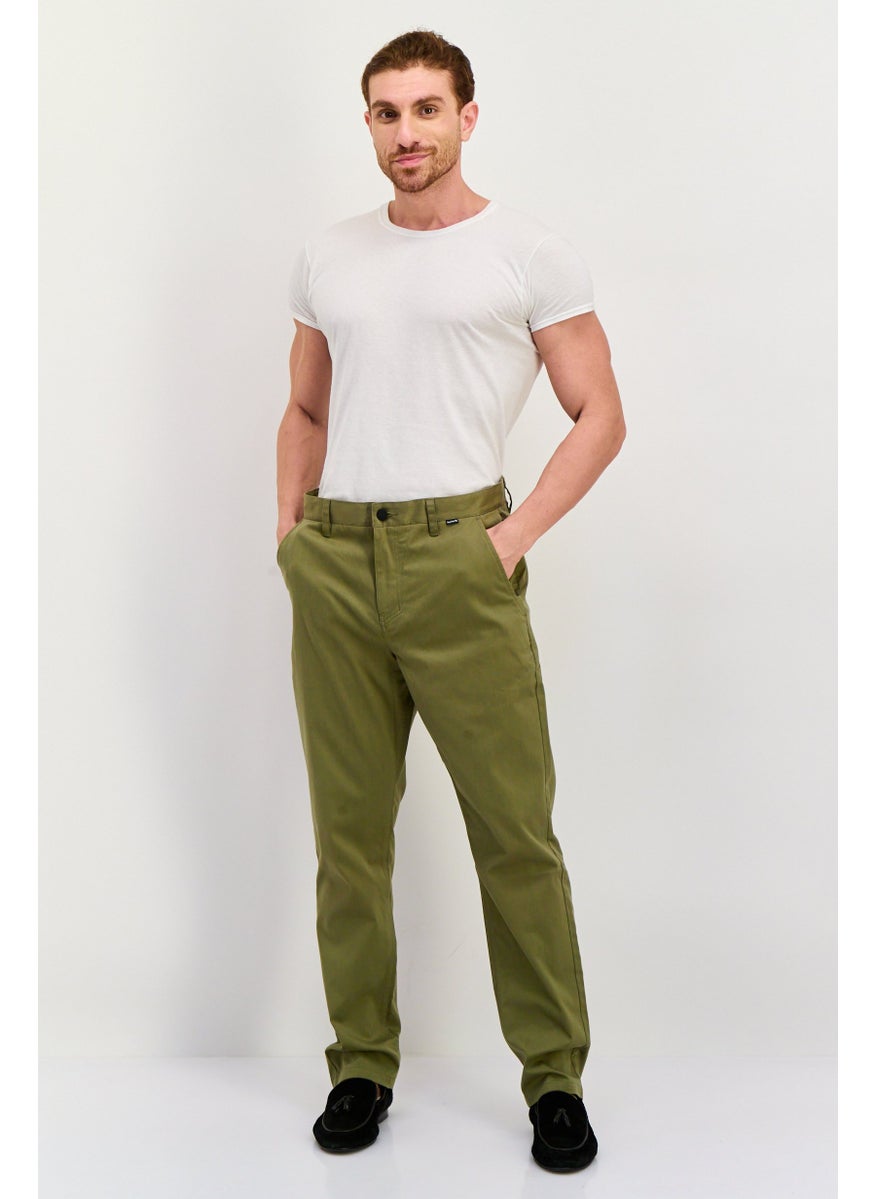 Men Regular Fit 14,5 Inseam Solid Chino Pants, Olive