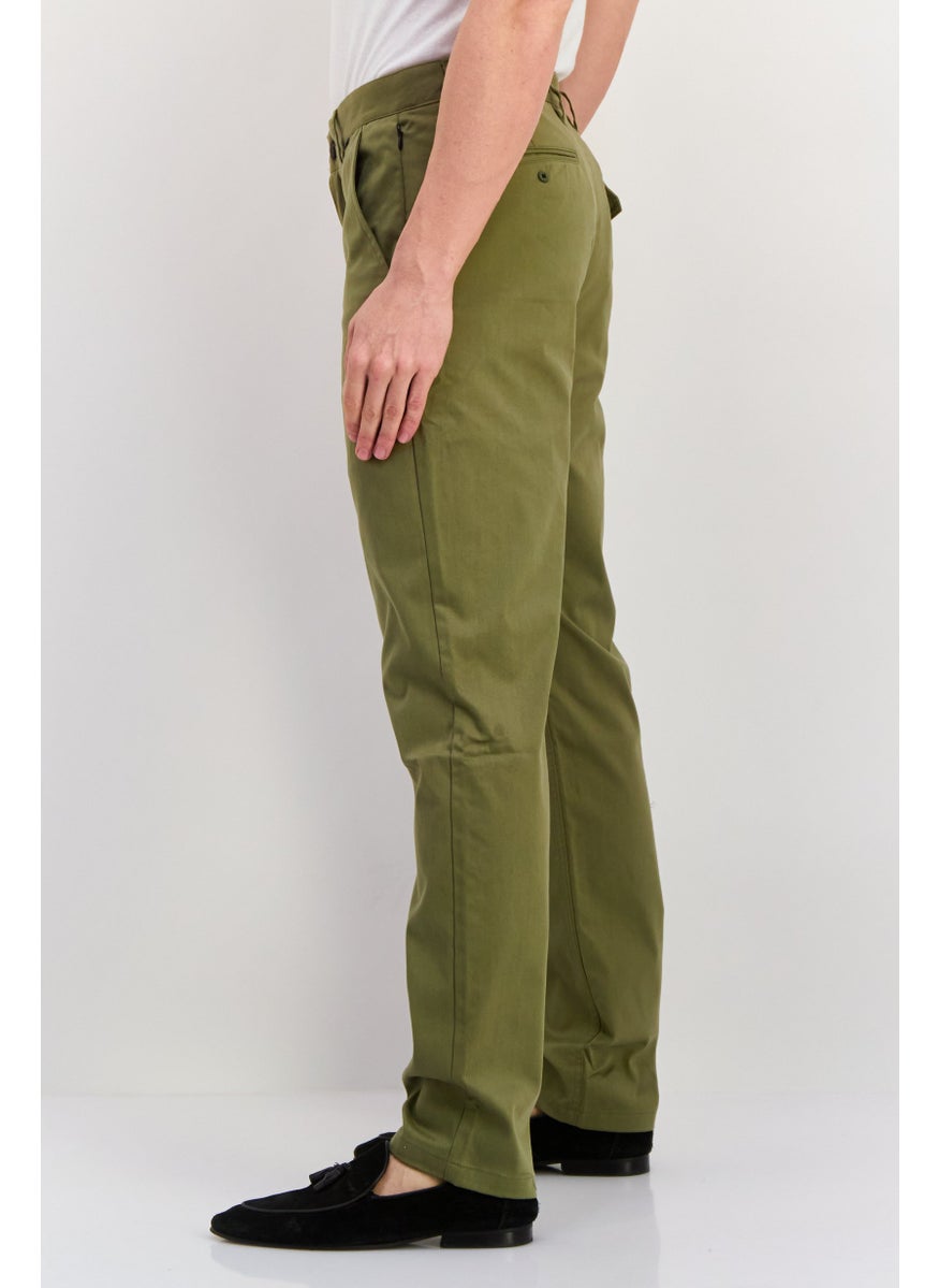Men Regular Fit 14,5 Inseam Solid Chino Pants, Olive
