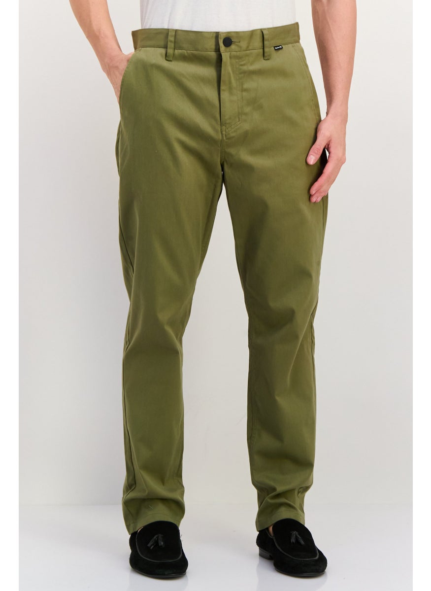 Men Regular Fit 14,5 Inseam Solid Chino Pants, Olive