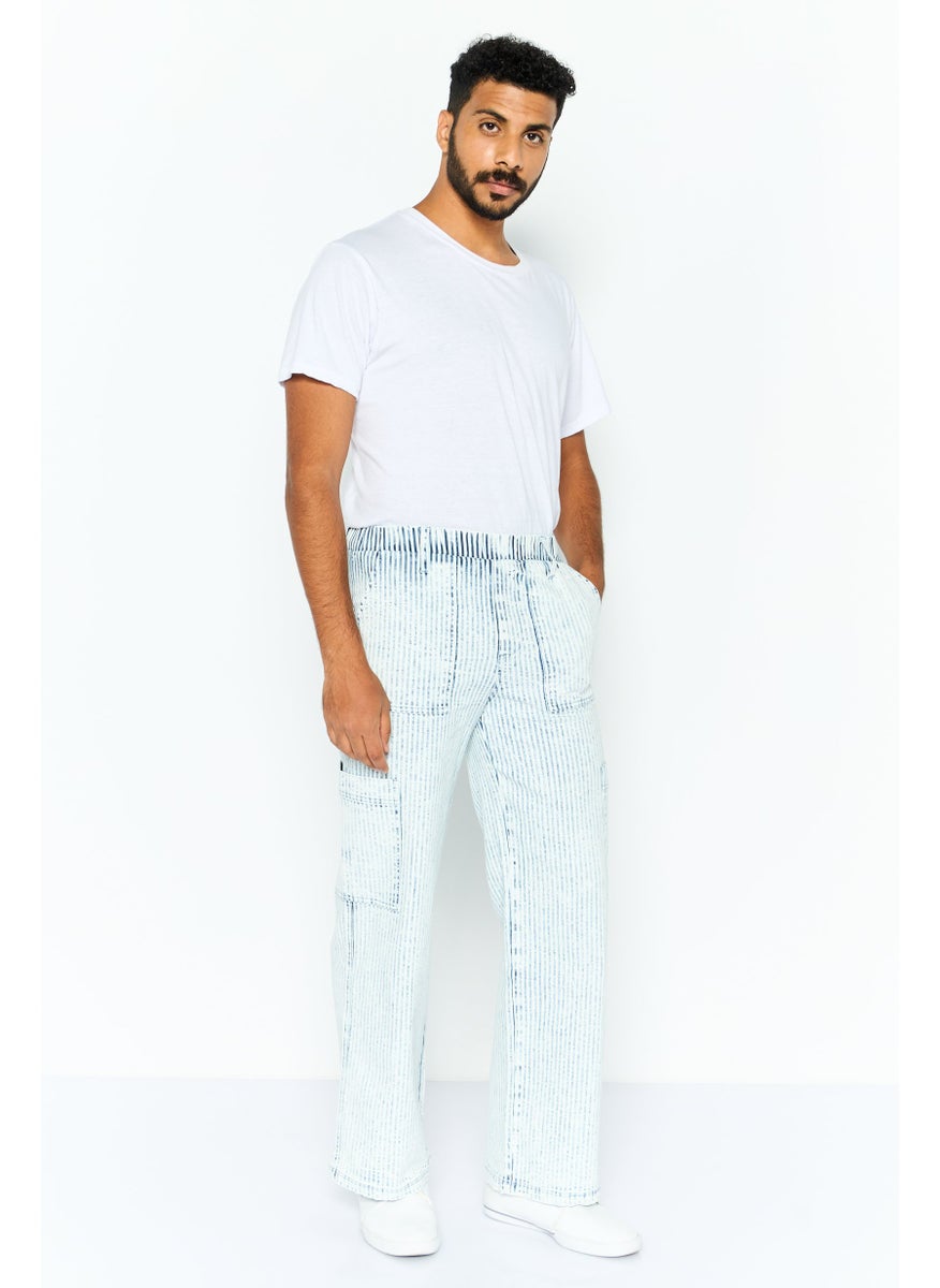 Men Regular Fit Stripe Cargo Pants, White