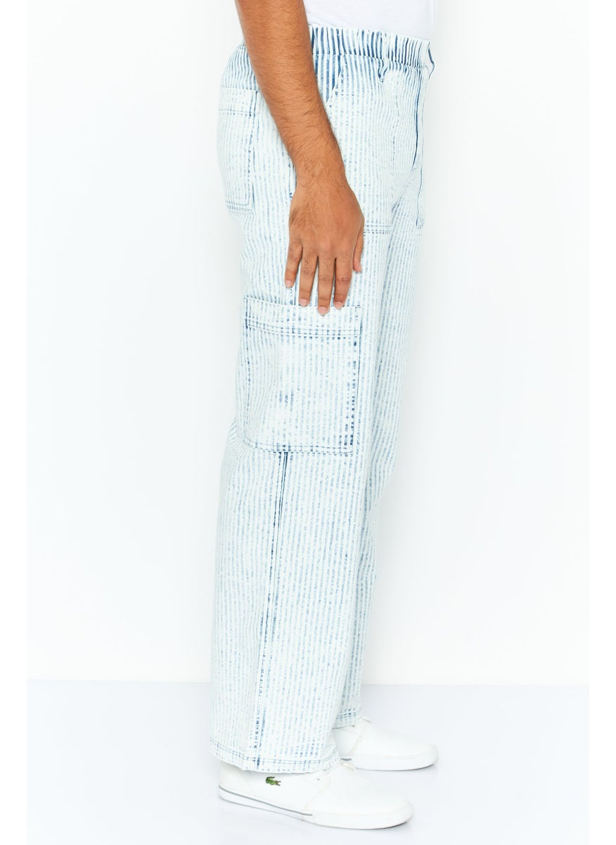Men Regular Fit Stripe Cargo Pants, White