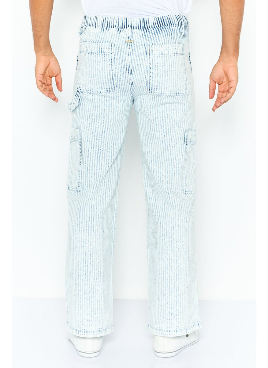 Men Regular Fit Stripe Cargo Pants, White