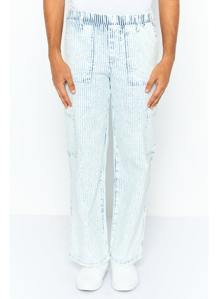 Men Regular Fit Stripe Cargo Pants, White