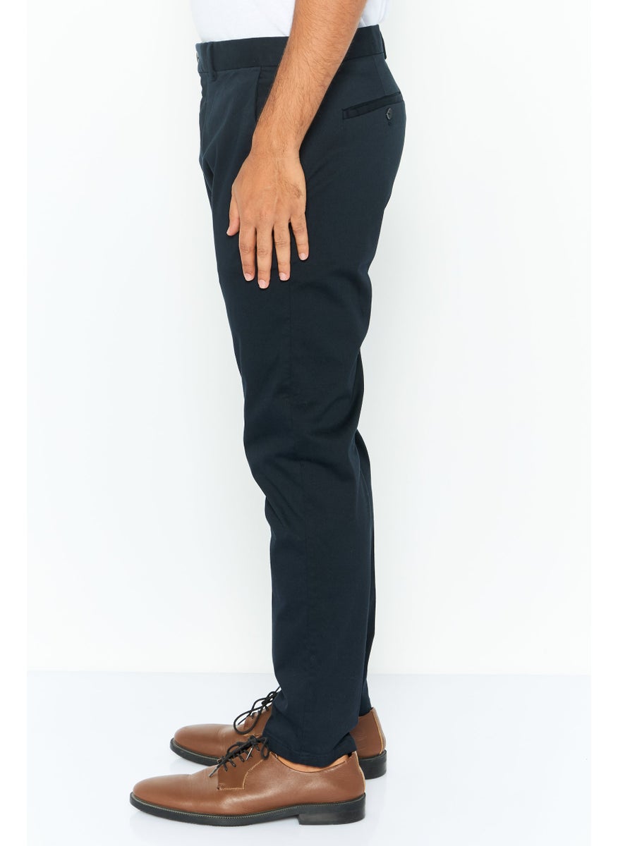 Men Regular Fit Solid Chino Pants, Navy Blue