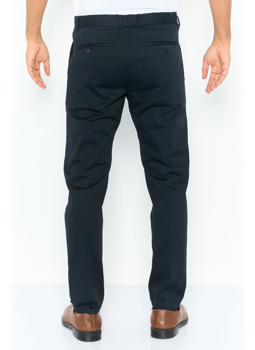 Men Regular Fit Solid Chino Pants, Navy Blue