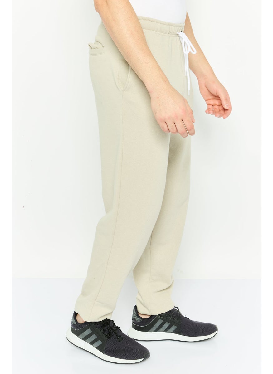 Men Regular Fit Plain Sweatpants, Beige