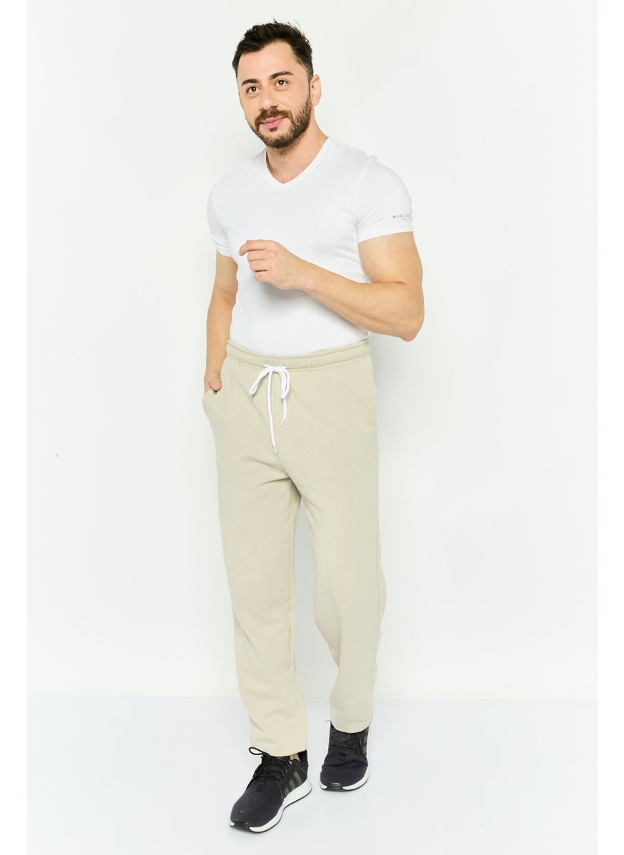 Men Regular Fit Plain Sweatpants, Beige