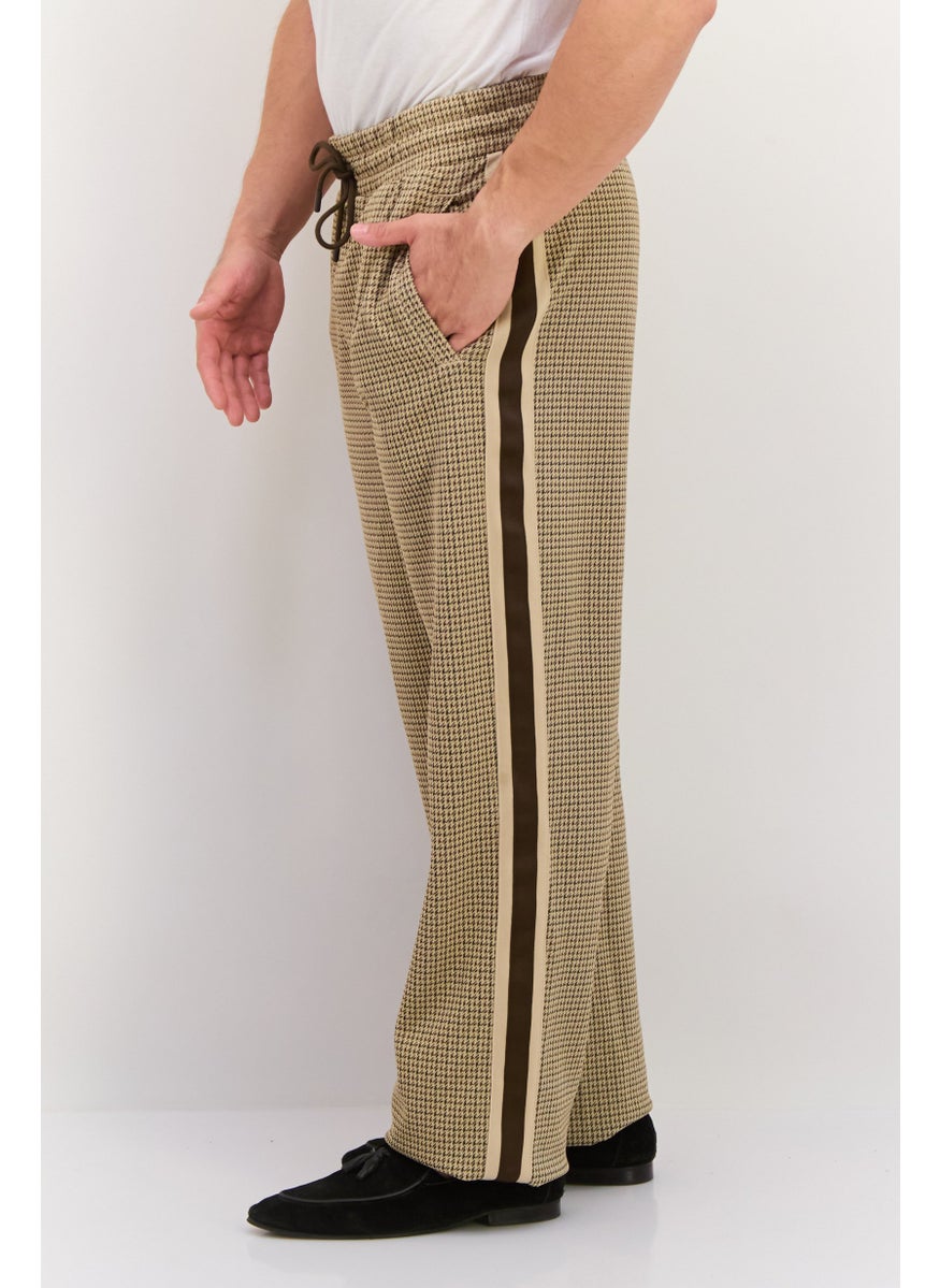 Men Regular Fit Houndstooth Track Pants, Chocolate Brown Combo